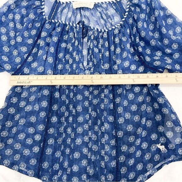 Abercrombie & Fitch Boho Peasant Top Floral Sheer Lightweight Blouse Blue XS - Picture 10 of 13
